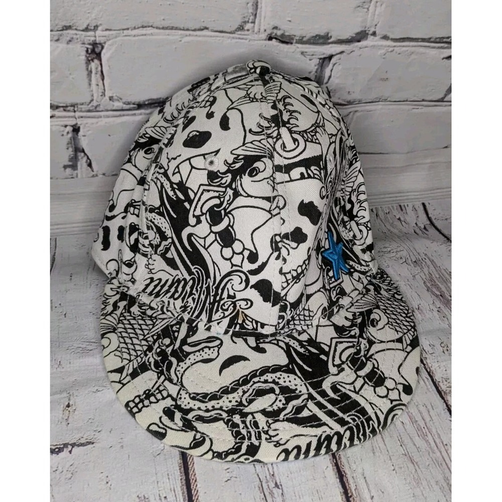 Vintage Miami Ink All Over‎ Design Mens Hat Cap OSFM Blue Star Snake Koi Skull